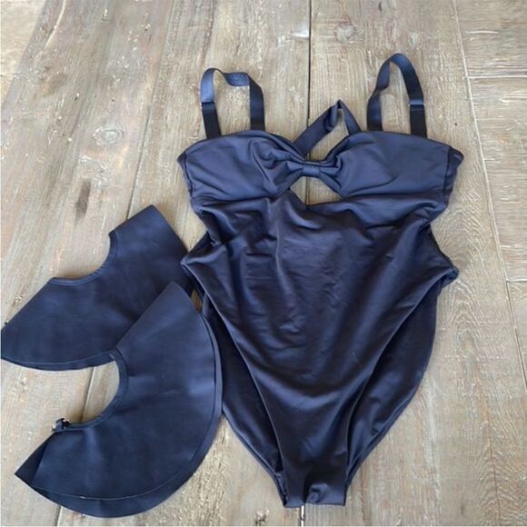 Anthropologie x Boamar Flavia Black One-Piece Swimsuit Removable Ruffle Sleeve M - Picture 6 of 9